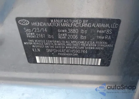 2015 Hyundai Elantra Se from USA, damaged, VIN 5NPDH4AE4FH590744
